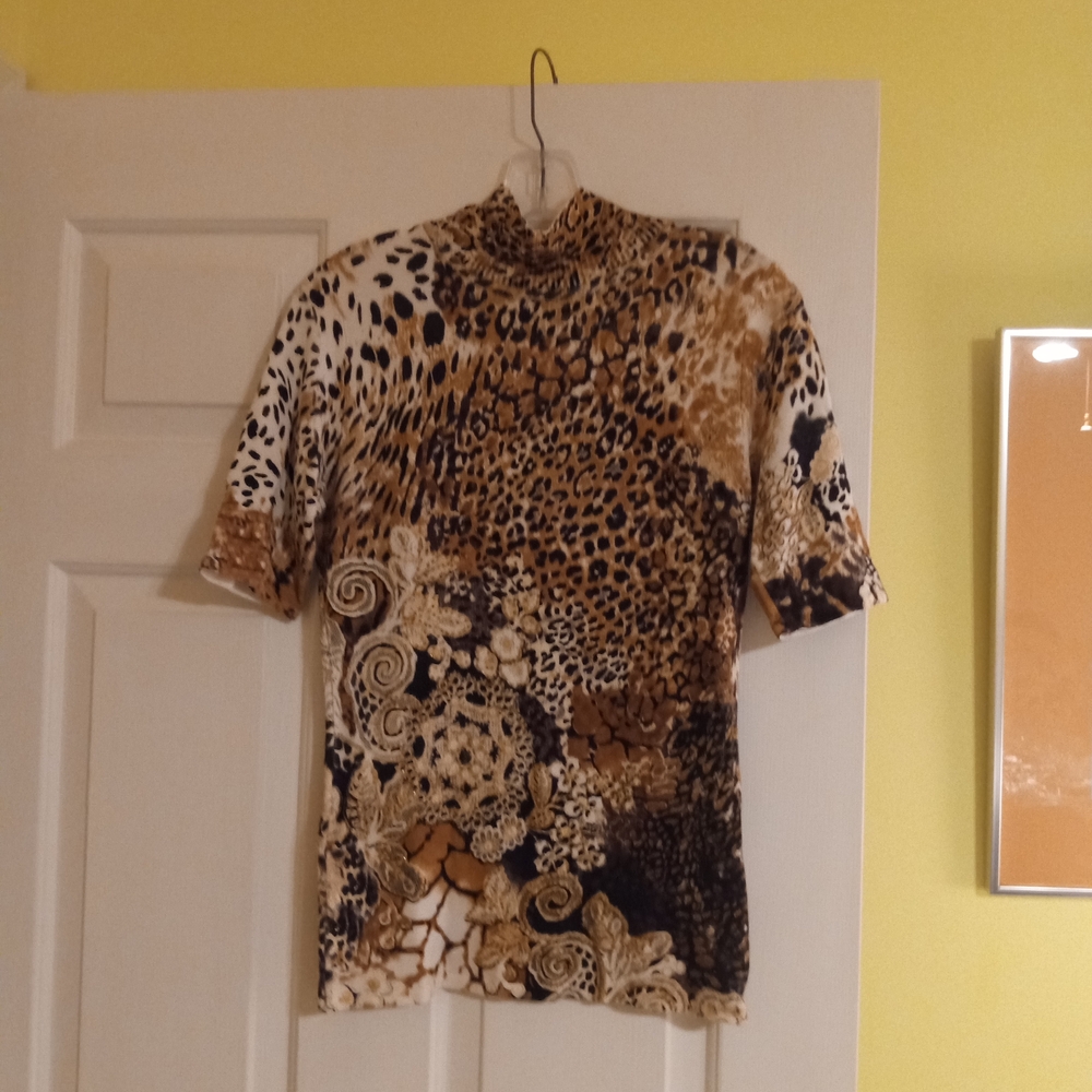 Cache Leopard and Swirl Print Blouse